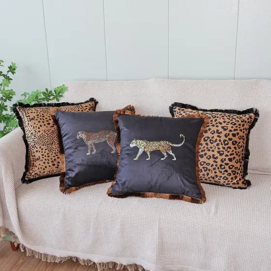Nova capa de almofada com estampa de leopardo e franjas, capa de almofada para sofá da sala de estar, capa de almofada d