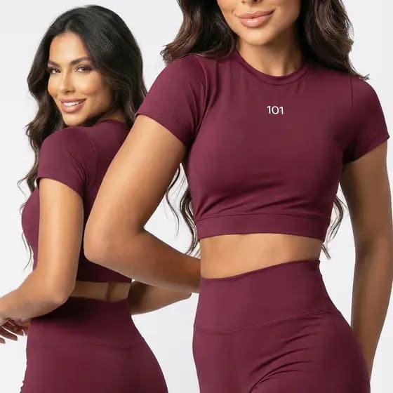 Cropped Fitness Feminino Poliamida Manga Curta Academia Confortável Elasticidade Alta