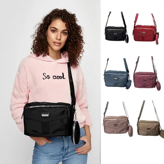 Bolsa Crossbody Feminina Casual Nylon Trabalho Impermeável Vários compartimentos grande capacidade