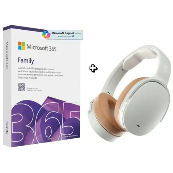 Kit Microsft 365 Family + Fone Skullcandy Hesh Evo Branco
