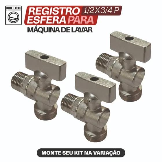 Registro Esfera Para Maquina De Lavar Roupa E Louça 1/2 X 3/4 Canopla Metal Cromado Premium