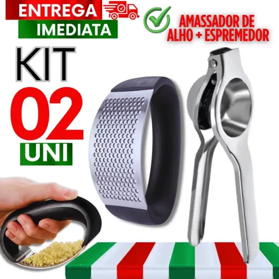 Combo Espremedor de Limão Inox + Amassador Espremedor de Alho Cozinha Restaurante Utensílios
