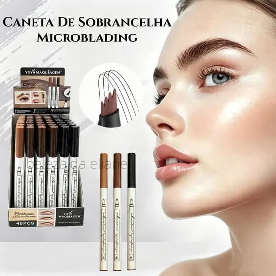Caneta Microblading para Sobrancelhas Efeito Natural Longa Duração Resistente à Água 4 Pontas
