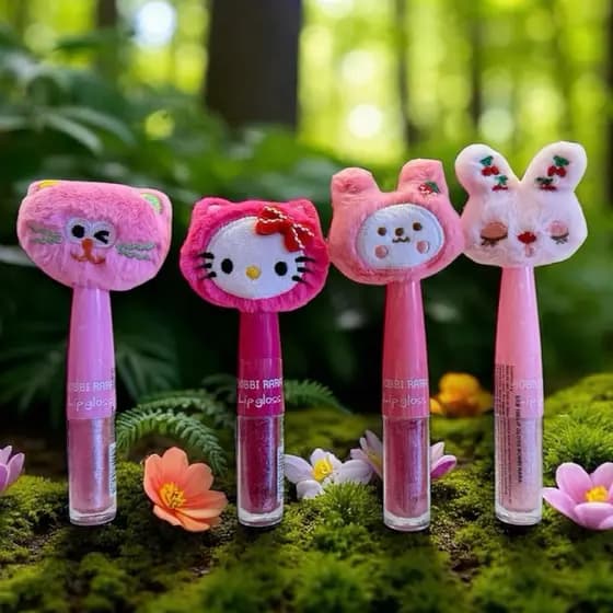Brilho Labial Infantil com Pelúcia Bobbi Rara – Gloss Fofo e Divertido, Presente Encantador para Crianças