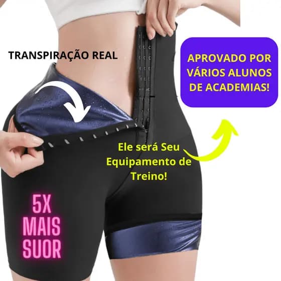 Shorts Sauna Fitness Feminino Modelador Cintura Alta para Academia e Treino