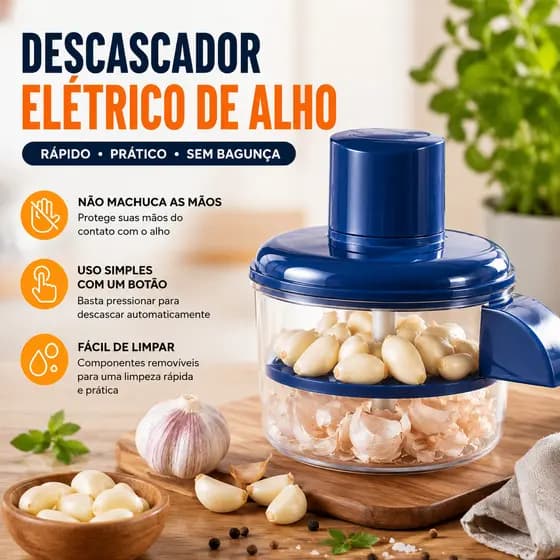 Descascador Elétrico Automático Portátil para Cozinha Frutas Alho Tomate e Legumes