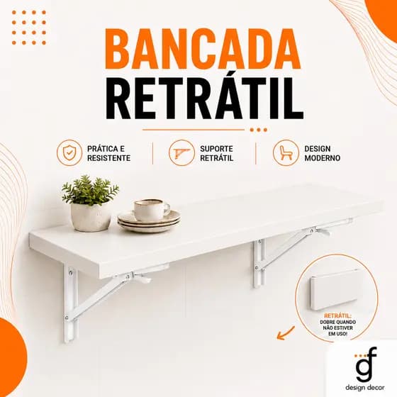 Mesa Dobravel Retratil de Parede Suspensa Para Banheiro Quarto Sala Cozinha pequena média e grande Branca