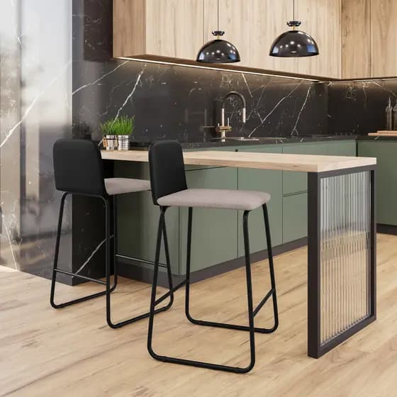 Kit 2 Banquetas Dallas Preto Off White Conforto Estilo Resistência Sala Área Gourmet Bancada Cozinha