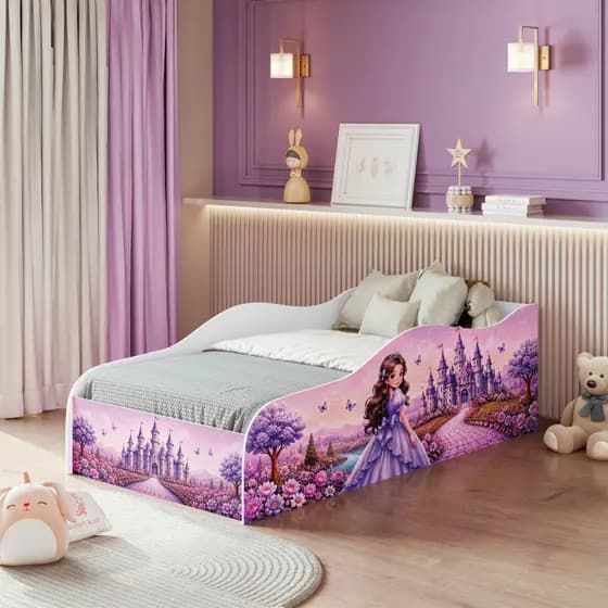 Cama Infantil Princesa Castelo Mundo Encantado Quarto Menina Montessori Criança Proteção Lateral
