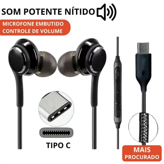 Fone Tipo C Estéreo Hi-Res Áudio com Microfone Compatível Samsung Galaxy e Android