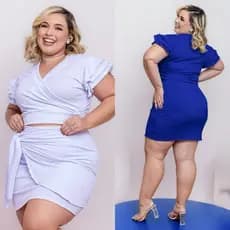 Conjunto Plus Size Feminino Saia Cropped Manga Tam Único 46 ao 50