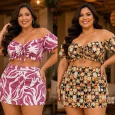 Conjunto Plus Size Feminino Short Elegante Festa Moda Feminina Plus Size Tam Único 46 ao 50