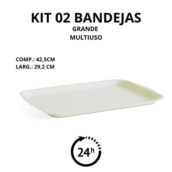 Kit com 2 Bandejas Grandes Multiuso Brancas 42,5 x 29,2 cm Ideal para Refeições e Uso Diário