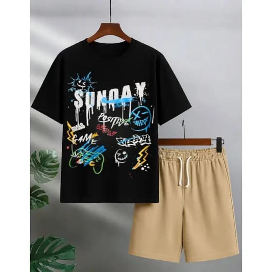 Conjunto Infantil Para Meninos Masculina Streetwear Estampado Modinha 100% Algodão