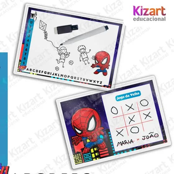 Lousa Mágica + Caneta Com Apagador Lembrancinha Festa Infantil Tema Homem Aranha Baby