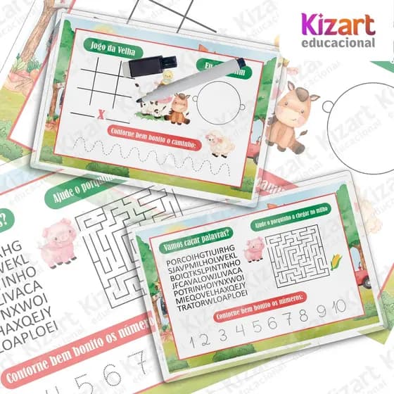 Lousa Quadro Atividades + Caneta Com Apagador Lembrancinha Festa Infantil Tema Fazendinha