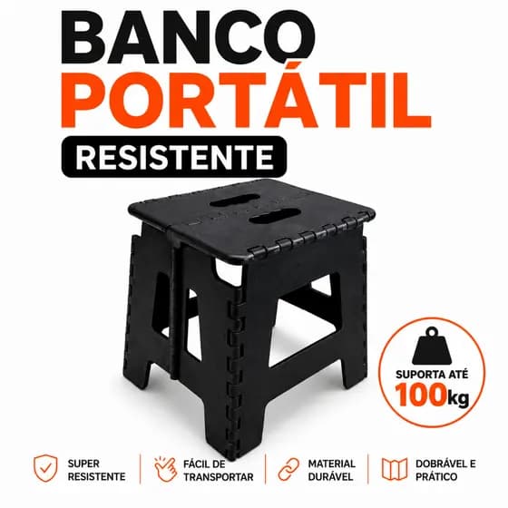 Banqueta Portátil 100kg Plástico Dobrável Reforçado com Alça Assento Compacto Camping Pesca Praia Casa Viagem