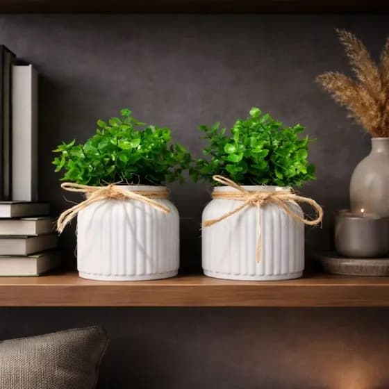 Vaso decorativo com Plantas Artificiais de Eucalipto | Vaso Branco Moderno | Decoração Sala, Escritório e Mesa