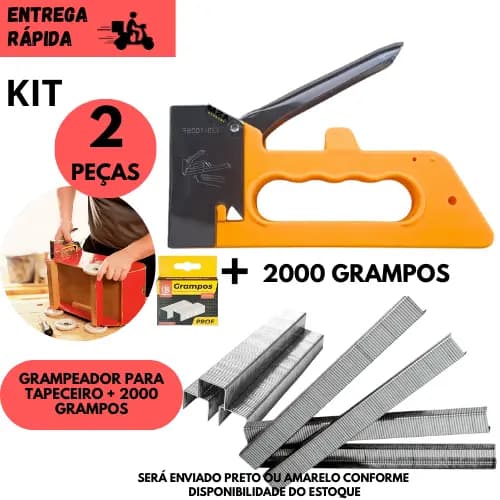 Kit Grampeador Tapeceiro Profissional + 2.000 Grampos 8mm para Móveis, Estofados e Decoração