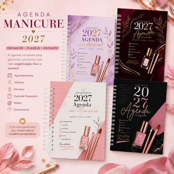 Agenda Planner Manicure 2027 Folha A5 420 Páginas 1 Dia por Página Capa Dura Papel 75g Com Horários