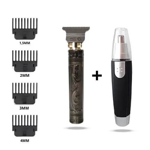 Kit Cuidados Masculinos - Máquina de Cortar Cabelo (Dragão) + Aparador de Pelos Nariz