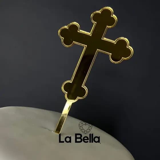 Topo De Bolo Cruz Em Acrílico Espelhado Para Crisma Comunhão Dourado Topo De Bolo DecorativoTopo De Bolo Cruz Em Acrílic