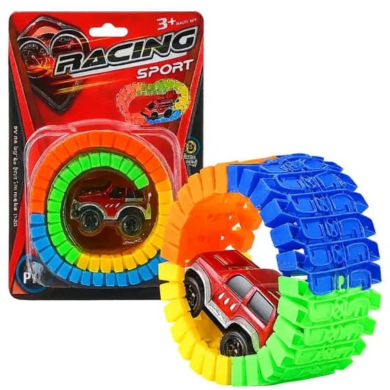 Carrinho com Pista Articulada - Racing Sport - 56 Peças, Brinquedo carrinho com pista maluca
