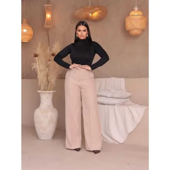 Calça Linho Feminina Cintura Alta Alfaiataria Reta