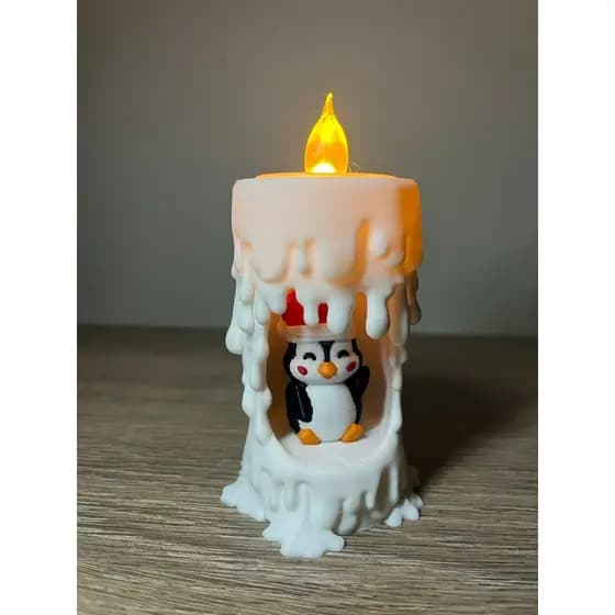 decoração natalina de pinguim vela artificial luminária de natal