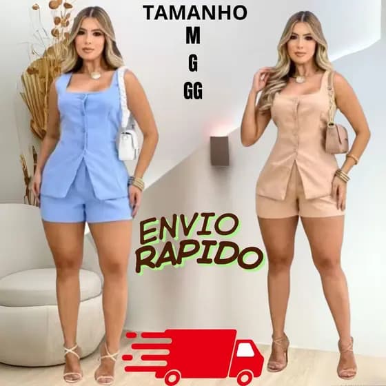 Short Colete Conjunto Alfaiataria Feminino Moda Chique Escritório ou Passeio
