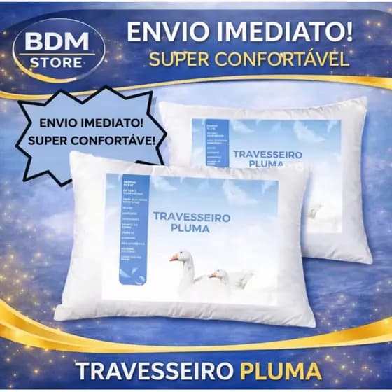 kit Travesseiro Pluma Flocado Em Espuma Confortavel e Macio Antiacaro 70x50cm