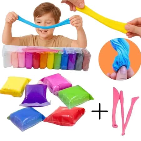 Massinha Argila EVA Pula Pula Infantil Atóxicas + Ferramenta Acessórios Brinde Não Gruda Macia Pula Pula Leve Cores