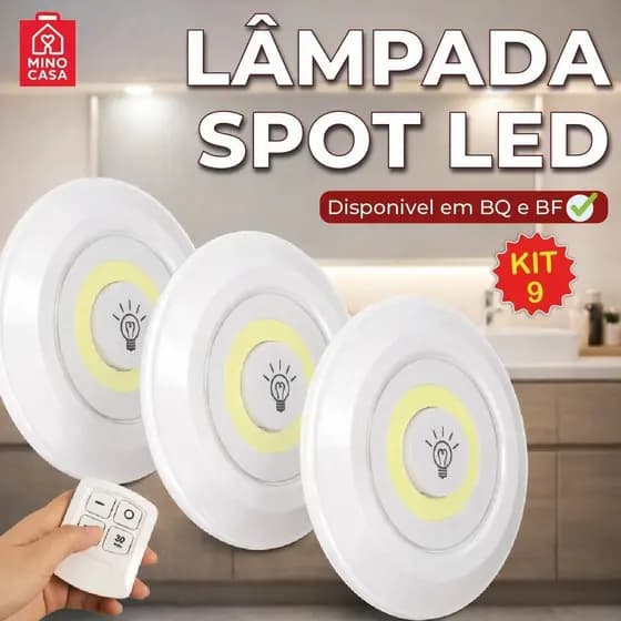 Kit Luminária Spot Led Redondo Com Controle Luz Fria ou Quente Auto Colante Bivolt