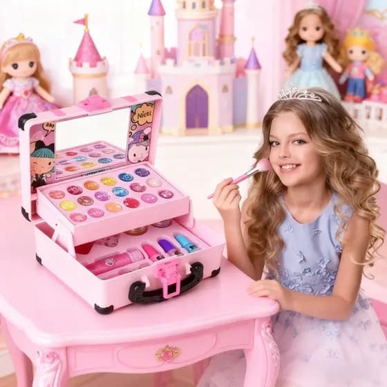 Kit De Maquiagem Infantil Lavável De 32 Peças Com Estojo Portátil , Brinquedo Educacional Para Meninas Desenvolverem Cri