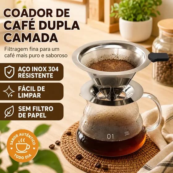 Coador De Café 304 De Qualidade Alimentar . Malha Dupla 800 , Sem Papel De Filtro Alça Removível , Lavagem Rápida , Extr