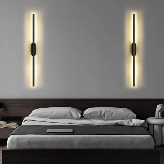 100CM Arandela de Parede Linear Moderna Preta 10W 4500K Bivolt - Luminária Aurora Ilunato