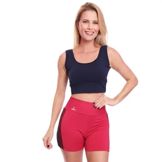 Conjunto Shorts Recorte + Top Alta Sustentação Para Academia