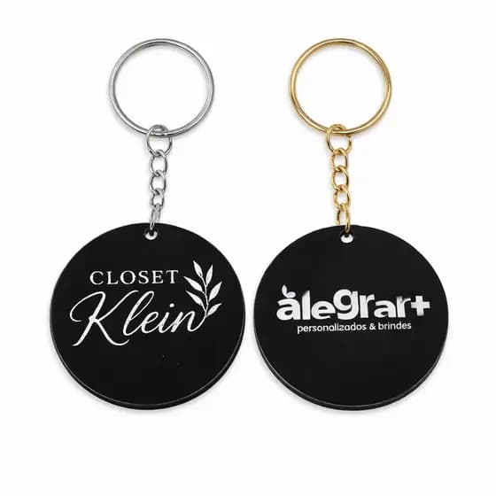 Chaveiro Kit Personalizado em Acrílico Redondo Espelhado com Argola