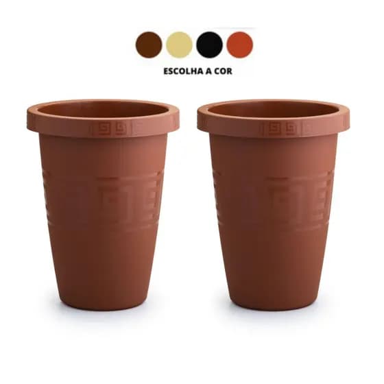 Kit 2 Vasos 21L Decorativos Coluna Plástico Reforçado para Jardim, Varanda e Área Externa Decoração