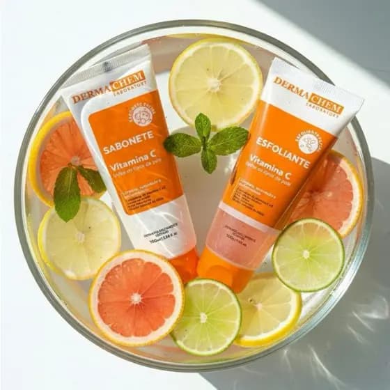 Kit Dermachem Vitamina C - Sabonete Líquido + Esfoliante Facial - Iluminação e renovação da pele