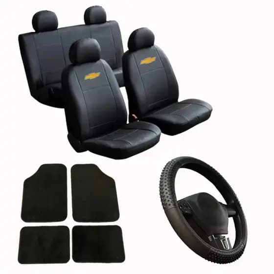 Kit Capa Banco Couro + Tapete + Volante Chevrolet Corsa Meriva Montana Kadett Onix Classic