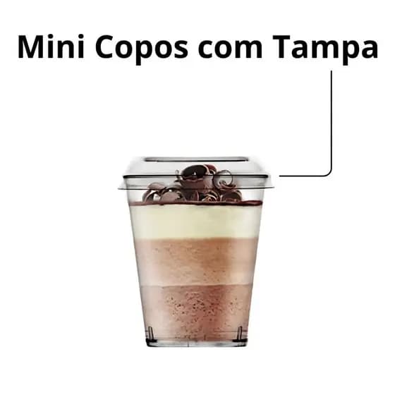 Kit 50 Mini Copos De 40ML Com Tampas para Festas Sobremesas Doces Eventos