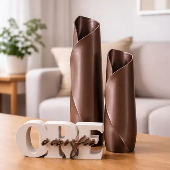 Kit Decorativo Letreiro Cristão "'Ore e Confie'' + 2 Vasos - Enfeite Para Sala Estante e Aparador Fé Estilo Modernidade