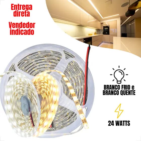 Fita led Branco Frio Quente 2835 60 Leds 5 Metros 24W 6500K 3000K 12V Escritório Teto Gesso Sanca