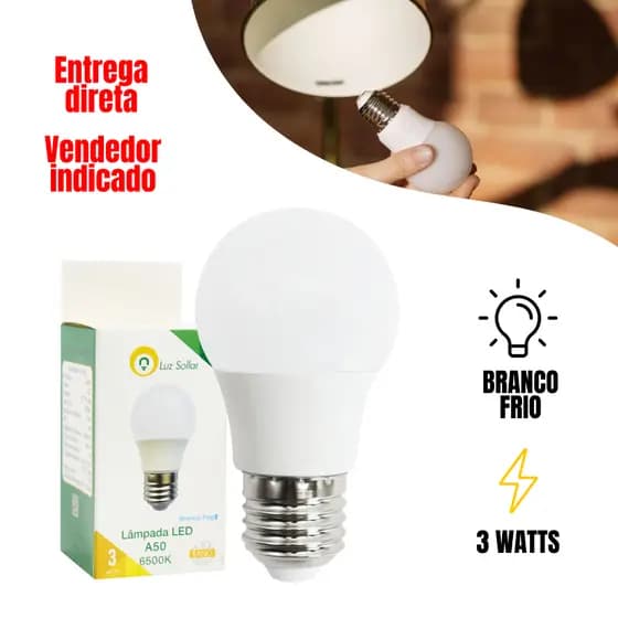 Lâmpada LED Bulbo 3W A50 Branco Frio 6500K Bivolt E27 Iluminação Led Econômica Alta Qualidade