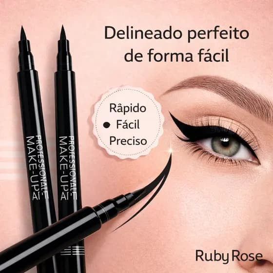 Kit 2 unidades Caneta Delineadora Ruby Rose Preto Delineador Á Prova D'água HB090 Profissional + Brinde
