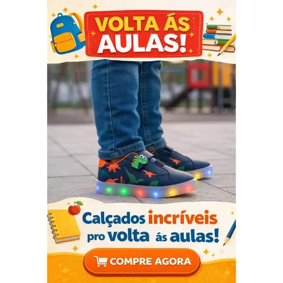 Tênis Infantil Led Barato Dinossauro Confortável Menino Volta as Aulas