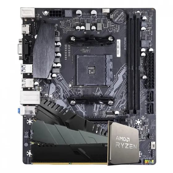 Kit Upgrade, AMD Ryzen 5 5500, Placa Mãe Chipset A520, Memória DDR4 16GB