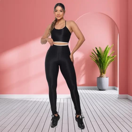 Conjunto Legging + Top Canelado Fitness Feminino Academia