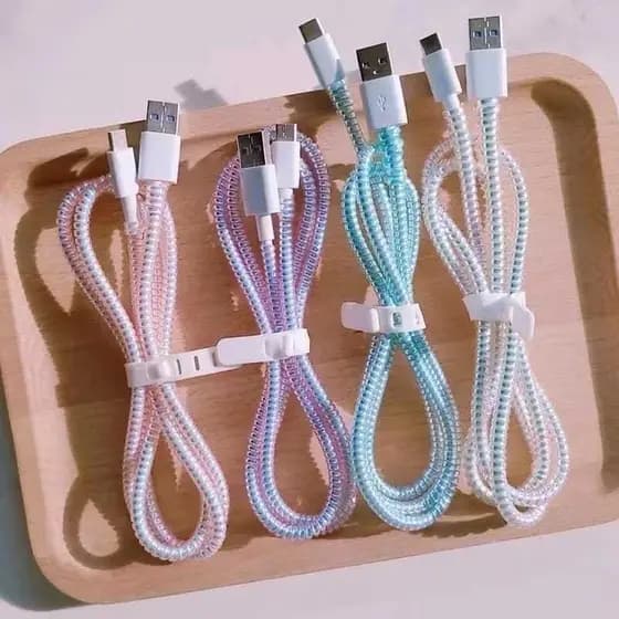 150cm Cabo de Proteção USB ou Fone A Laser Corda Carregamento de Mola EspiralProtetor De Cabo Espiral